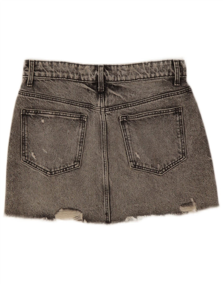 Zara Dame Distressed Denim Nederdel Lille W26 Grå