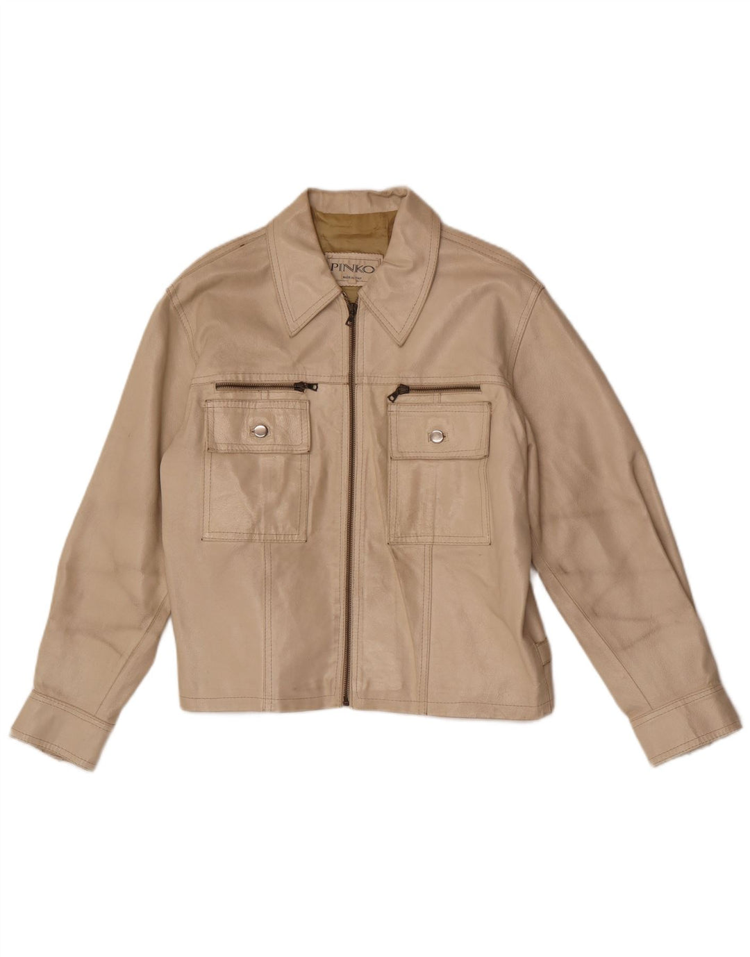Pinko Dame Læderjakke IT 42 Medium Beige