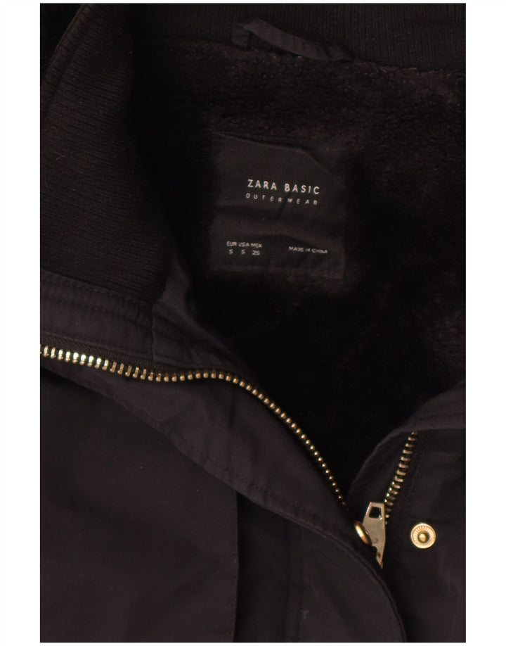 Zara Dame Hooded Parka Jacket UK 10 Small Black