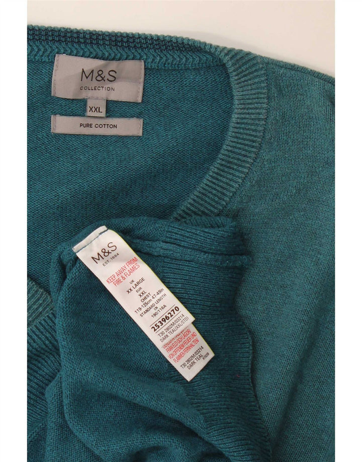 Marks & Spencer Herre V-hals sweater 2XL Blå Bomuld