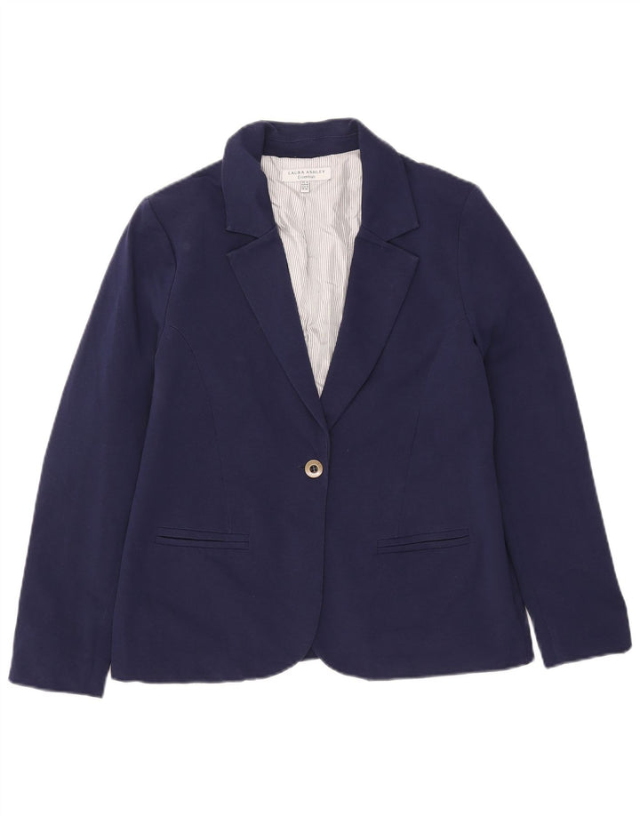 Laura Ashley Dame 1 Knap Blazer Jakke UK 14 Stor Marineblå Bomuld