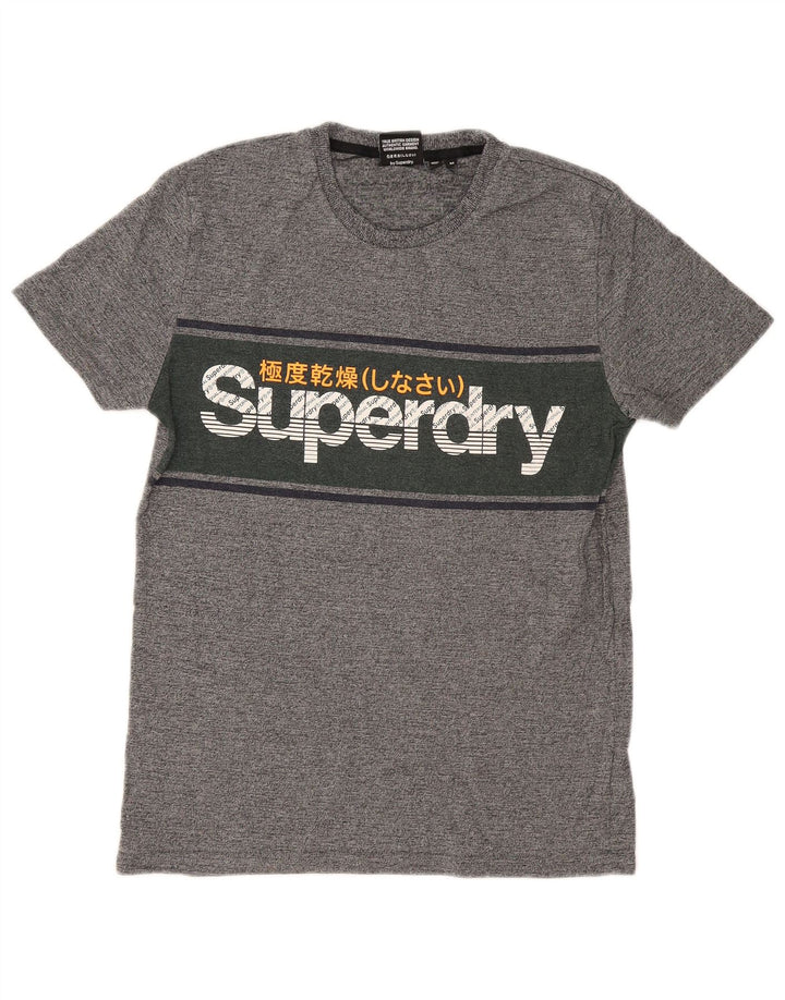 Superdry Herre almindelig grafisk T-shirt top mellemgrå flækket bomuld