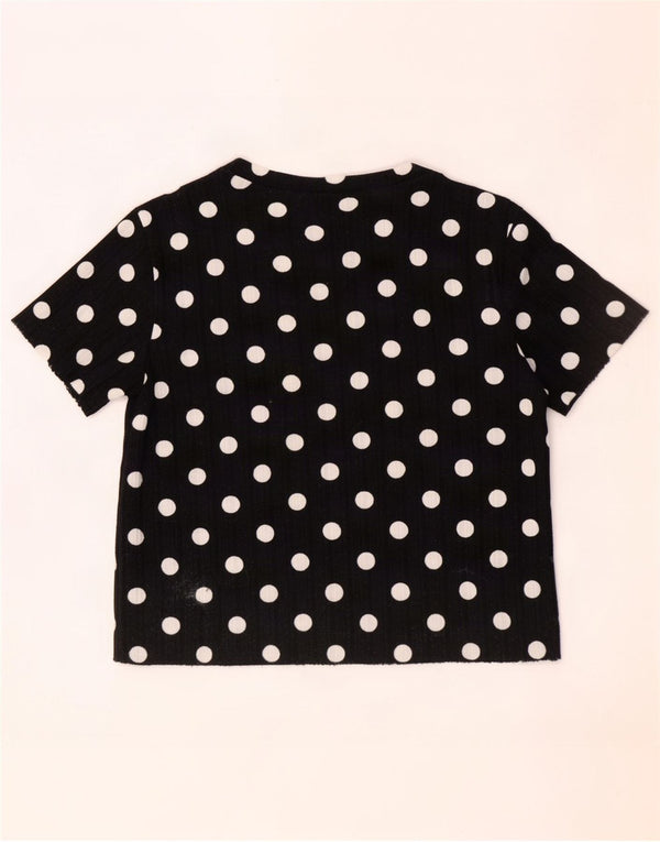 Zara Womens Crop T-Shirt Top UK 14 Large Black Polka Dot