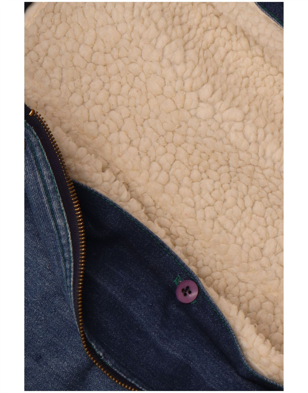 Vintage Dame Sherpa Denim Jakke UK 14 Large Blue