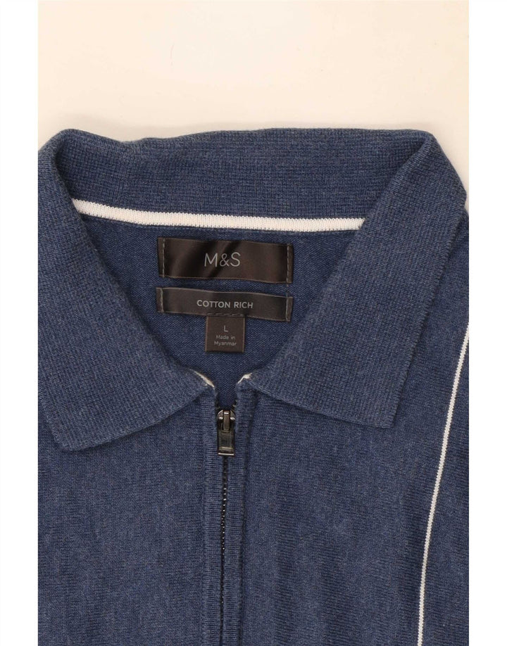 Marks & Spencer Herre Polo Neck Jumper Sweater Stor Blå Stribet