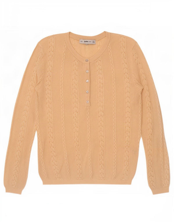 Zara Dame Button Neck Jumper Sweater UK 12 Medium Beige