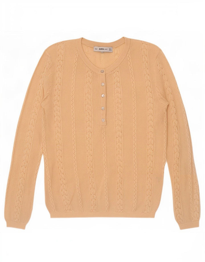 Zara Dame Button Neck Jumper Sweater UK 12 Medium Beige