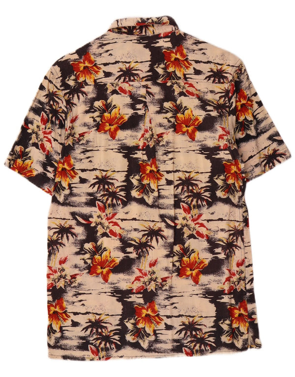 Vintage kortærmet skjorte til drenge 12-13 år Stor Beige Blomster Hawaiian