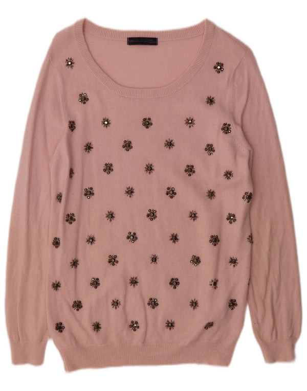 Marks & Spencer Dame Boat Neck Jumper Sweater UK 16 Large Pink Floral