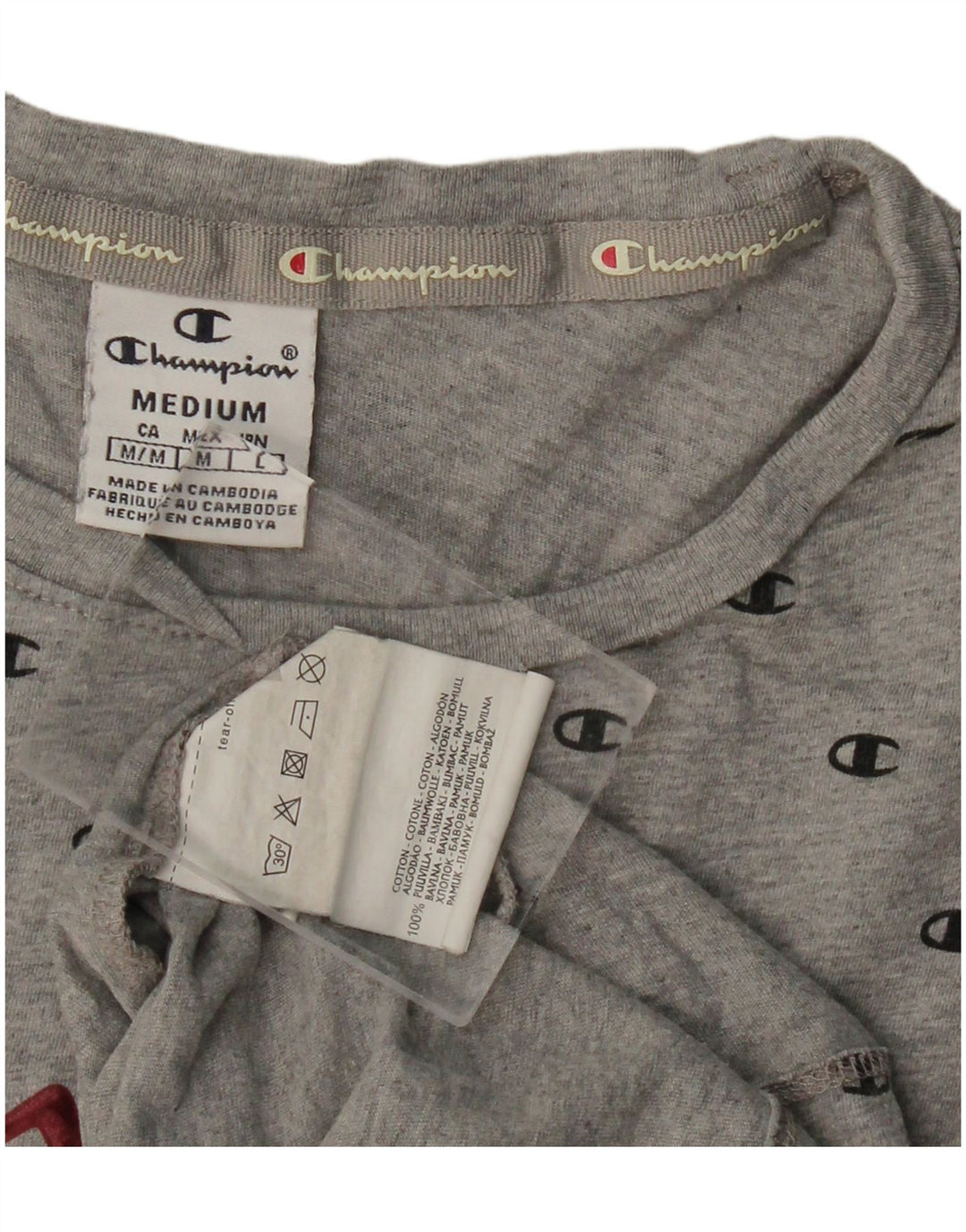 CHAMPION Dame Grafisk T-Shirt Top UK 12 Medium Grå Bomuld
