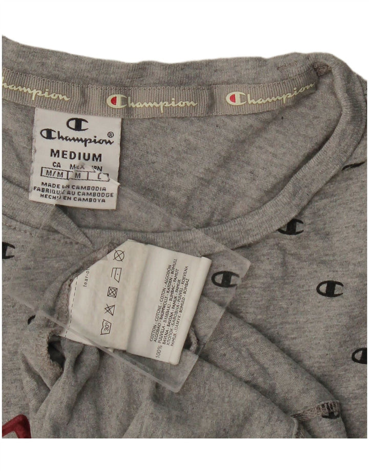 CHAMPION Dame Grafisk T-Shirt Top UK 12 Medium Grå Bomuld