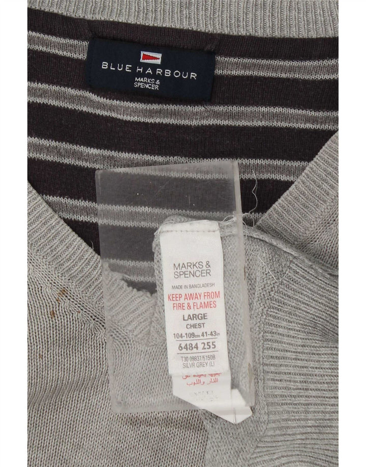 Marks & Spencer Herre Blue Harbor V-hals sweater Stor grå bomuld