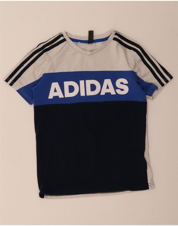 Adidas Boys Graphic T-Shirt Top 9-10 Years White Colourblock Cotton