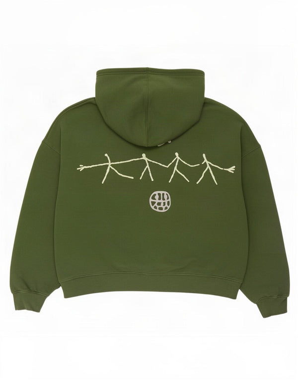 Zara Mens Graphic Loose Fit Hoodie Jumper Medium Green