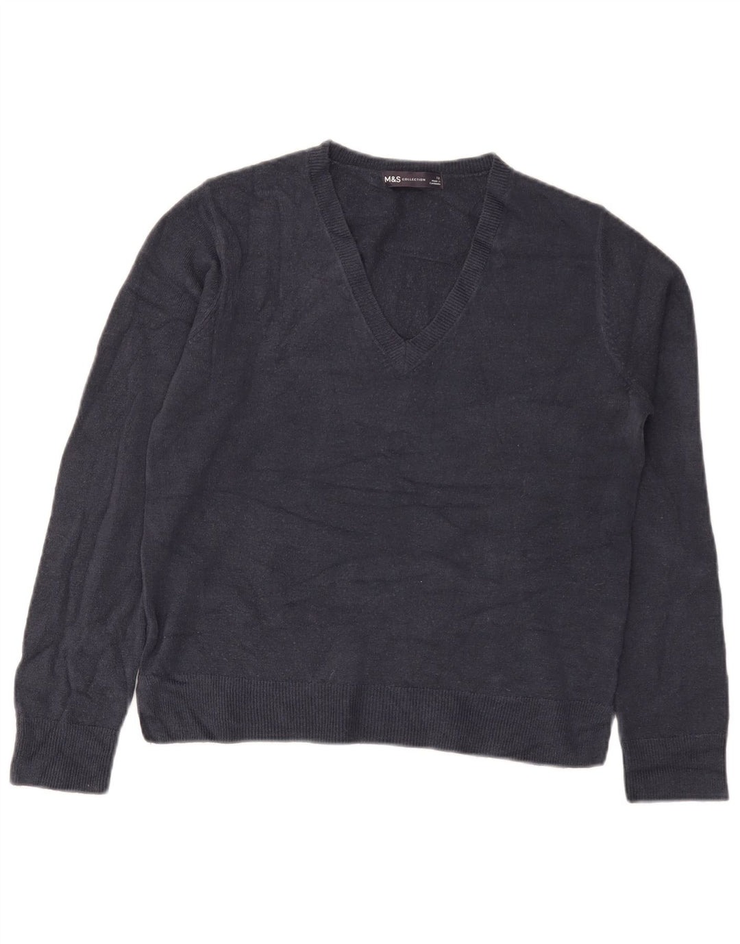 Marks & Spencer Dame V-hals sweater UK 12 Medium Navy Blue