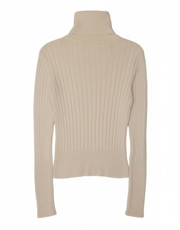 Zara Womens Crop Roll Neck Jumper Sweater UK 14 Large Off White Viscose