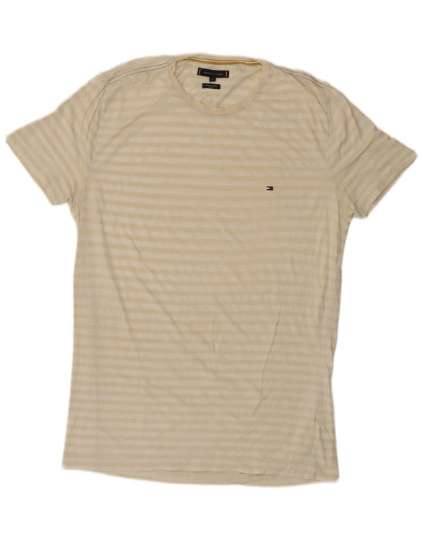 Tommy Hilfiger Herre Slim Fit T-Shirt Top XL Beige Stribet Bomuld