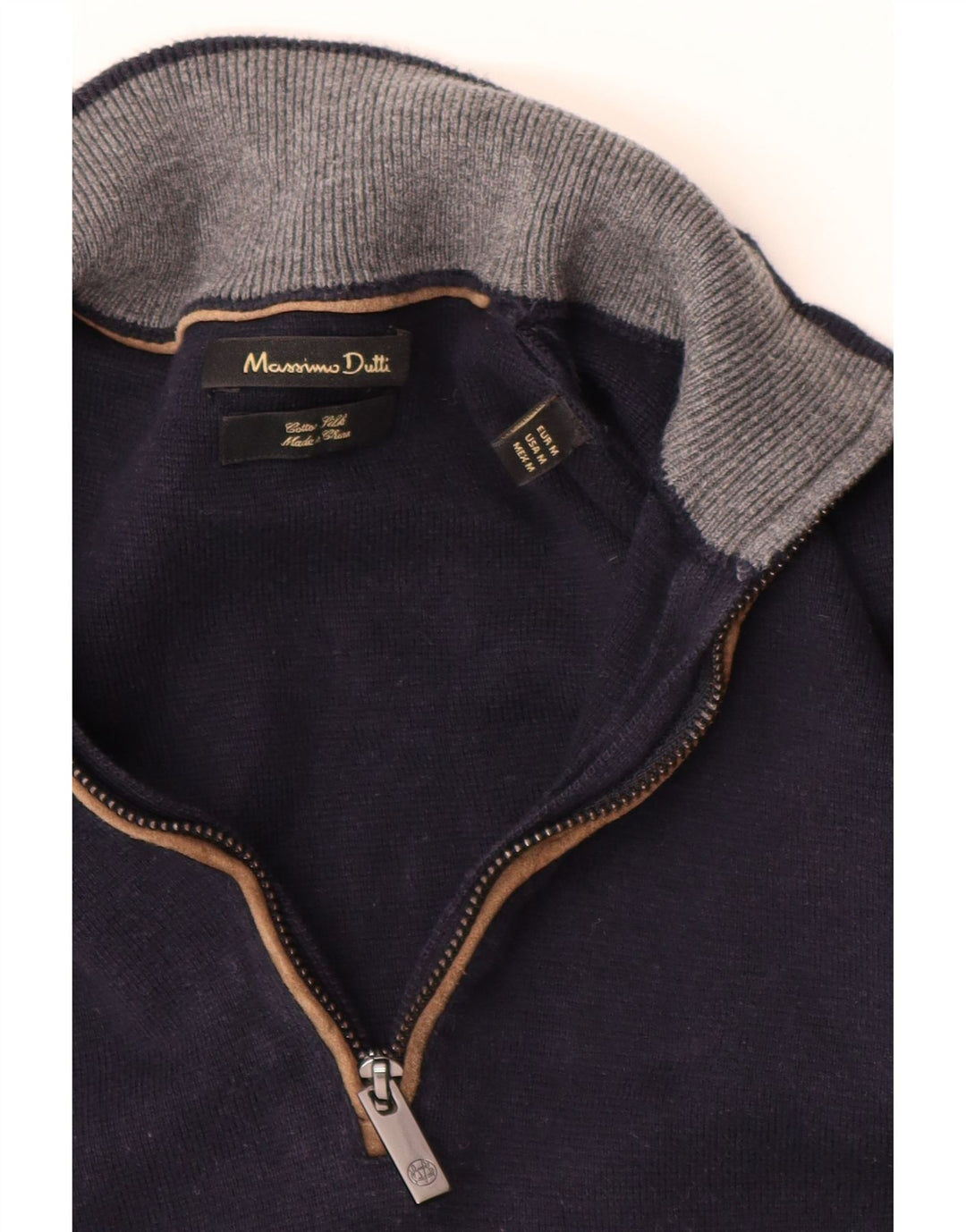 MASSIMO DUTTI Herre sweater med lynlåshals mellem marineblå bomuld