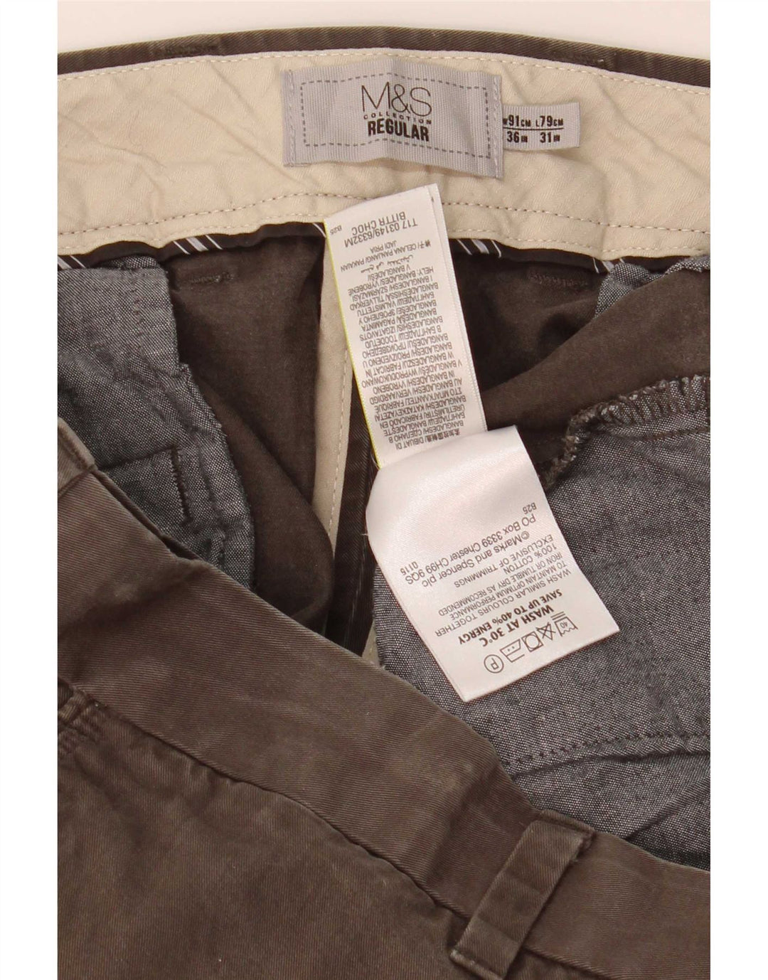 Marks & Spencer Herre Regular Chino Bukser W36 L31 Khaki Cotton