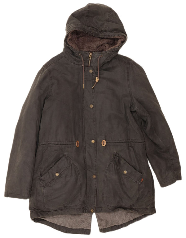 Fat Face Dame Hooded Parka Jacket UK 14 Stor Grå Bomuld