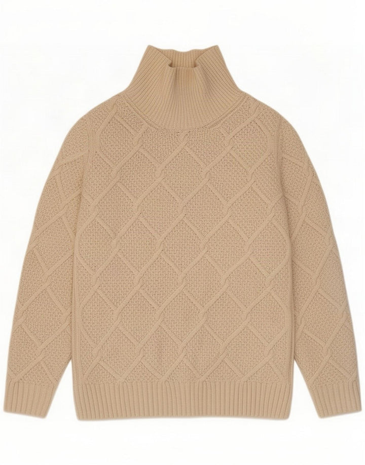Barbour Dame Roll Neck Jumper Sweater UK 8 Small Beige Uld
