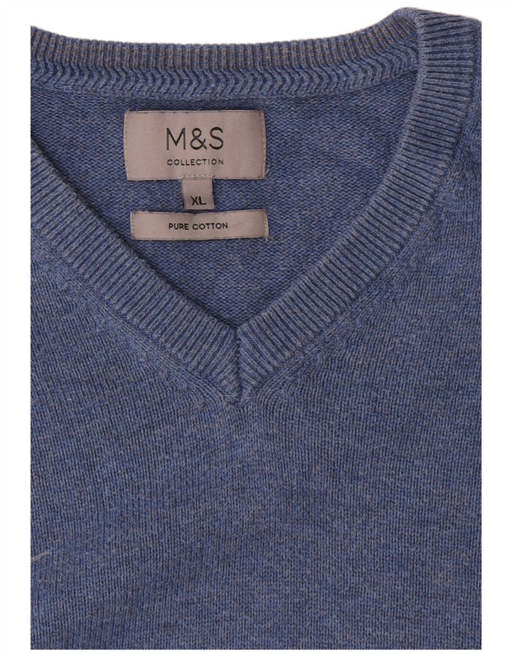 Marks & Spencer Herre V-hals sweater XL Blå Bomuld