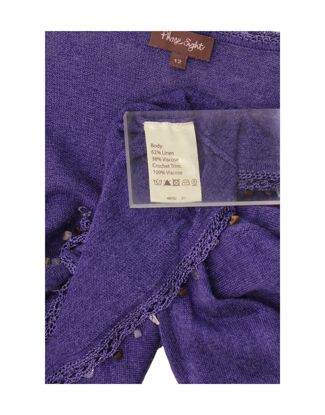 PHASE EIGHT Womens Front Tie Cardigan Top UK 12 Medium Purple Linen Vintage Phase Eight and Second-Hand Phase Eight from Messina Hembry 