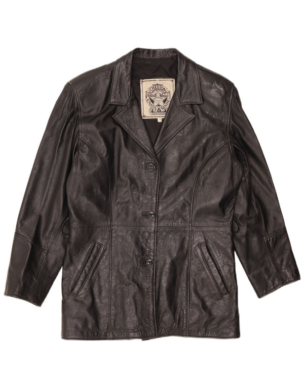 VINTAGE Dame Læderjakke UK 14 Medium Sort