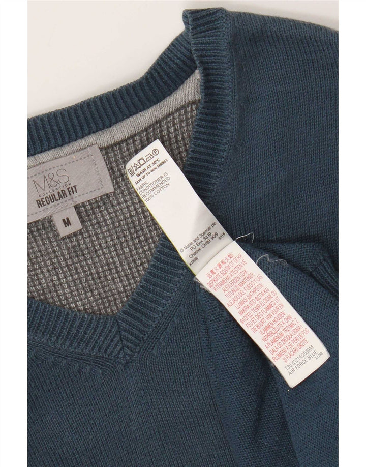 Marks & Spencer Herre Regular Fit V-hals sweater mellemblå bomuld