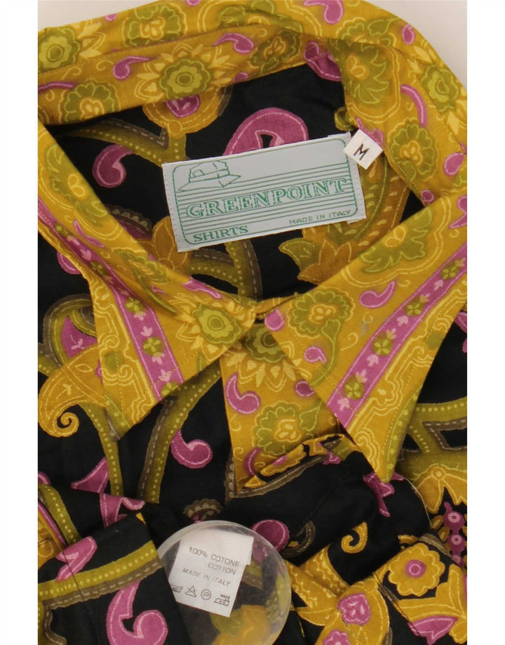 Vintage kortærmet herreskjorte medium sort Paisley bomuld