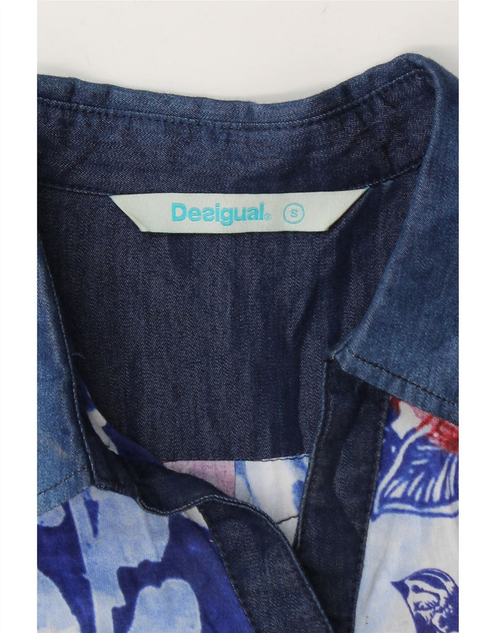 Desigual Dame Pullover Shirt Bluse UK 10 Small Blue Floral