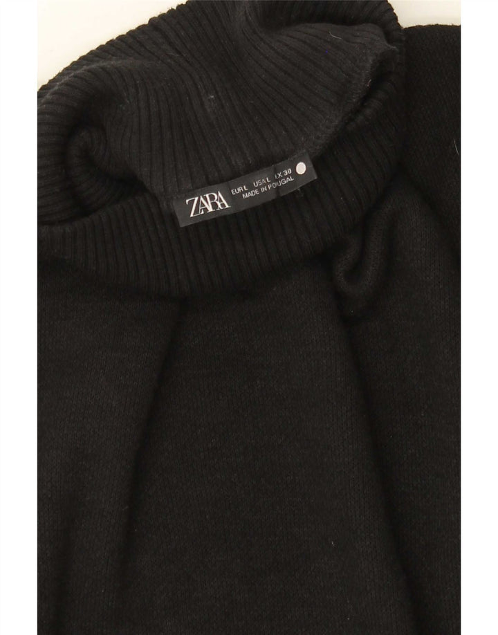 Zara Womens Crop Oversized Turtle Neck Jumper Sweater UK 14 Large Black