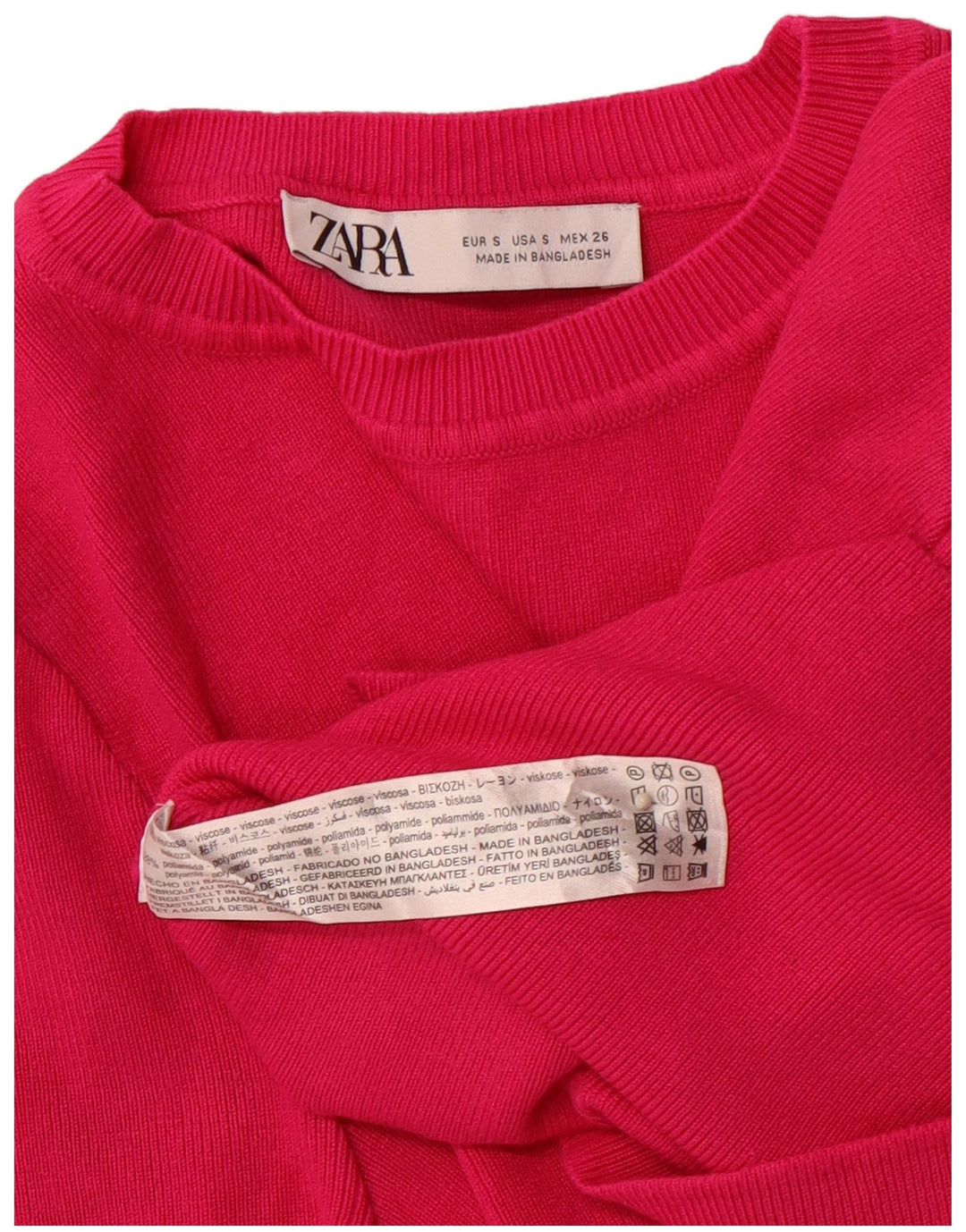 ZARA Womens Crop Kortærmet Jumper Sweater med rund hals UK 8 Small Pink