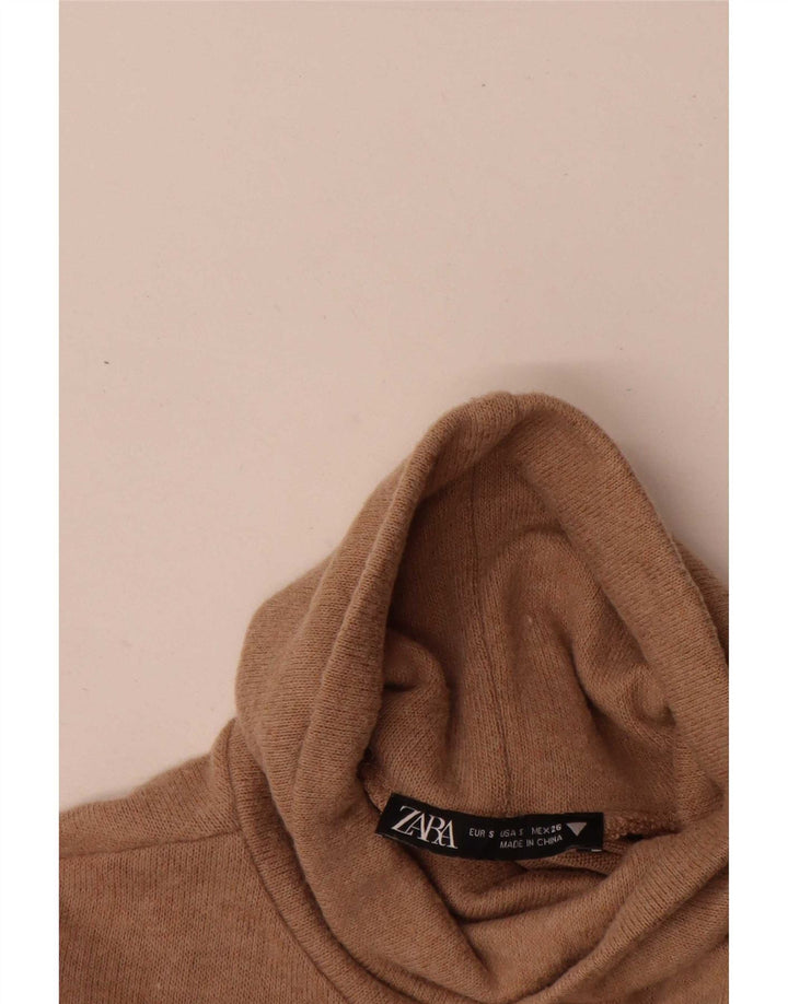 Zara Dame Rullehals Jumper Kjole UK 8 Small Brown Polyester