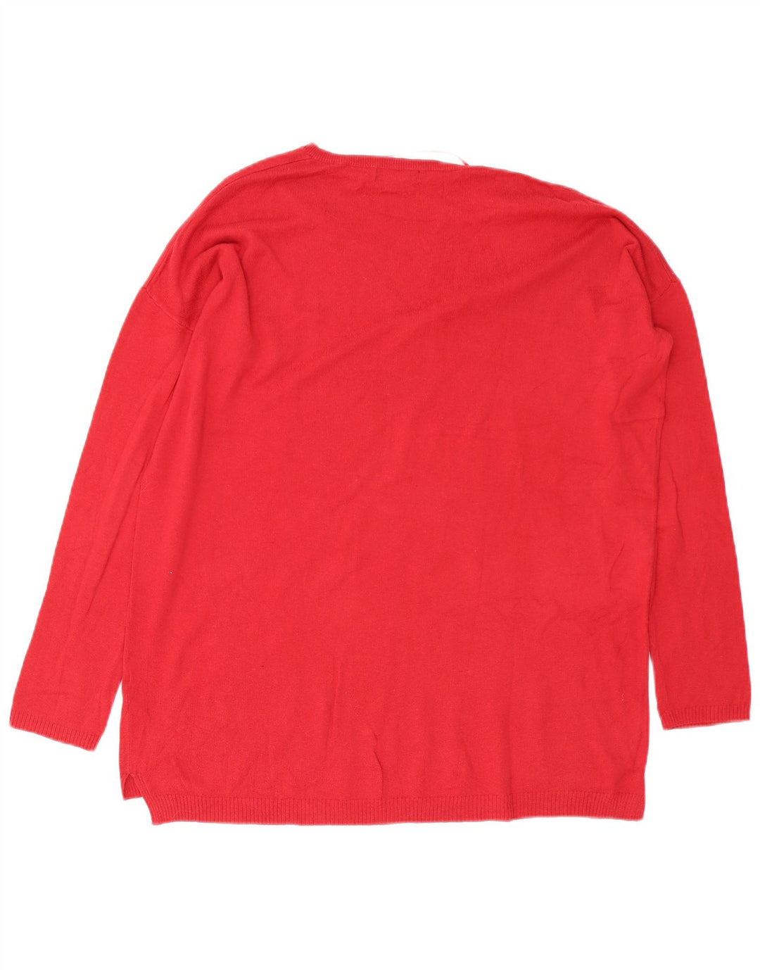 Zara Dame Oversized V-hals sweater UK 14 Medium Rød Bomuld