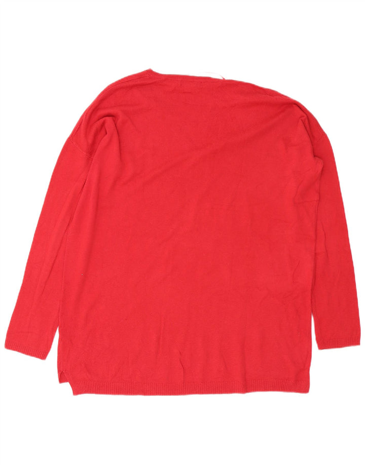 Zara Dame Oversized V-hals sweater UK 14 Medium Rød Bomuld