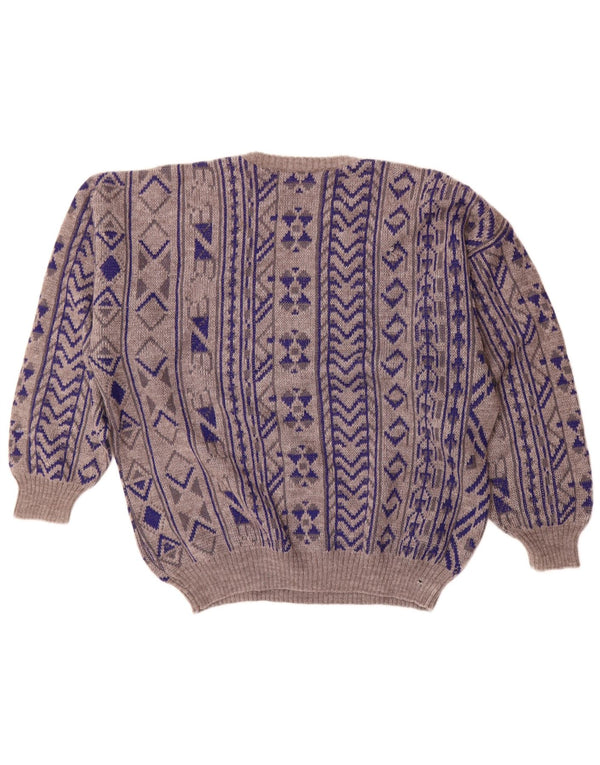 Vintage herre rund hals sweater 2XL blå geometrisk
