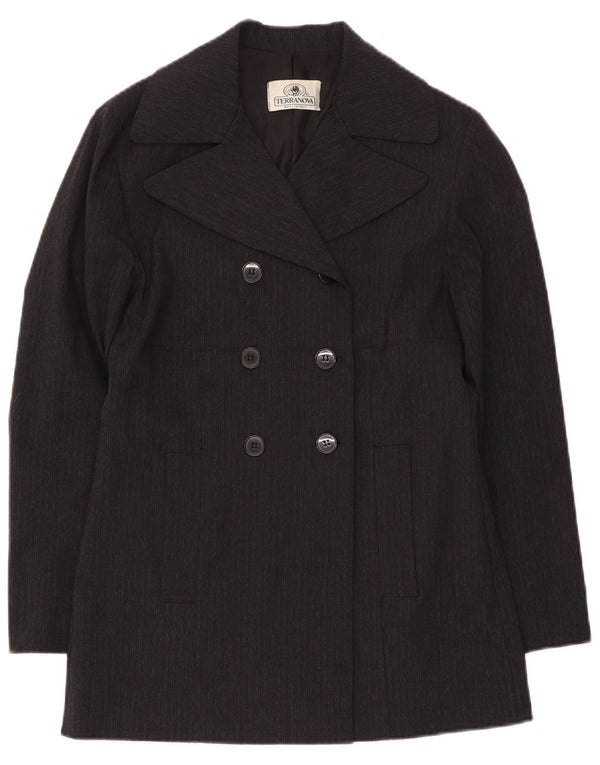 Terranova Womens Pea Coat UK 10 Small Black Striped Viscose