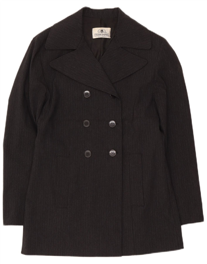 Terranova Womens Pea Coat UK 10 Small Sort Stribet Viscose