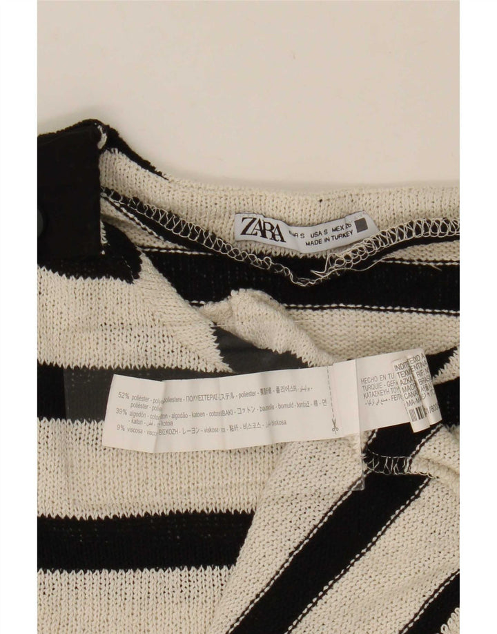 Zara Womens Sleeveless Crop Top UK 10 Lille sort stribet polyester