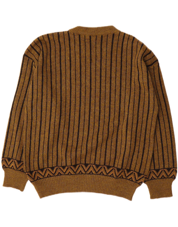 Lasa herre rund hals sweater medium brun geometrisk uld