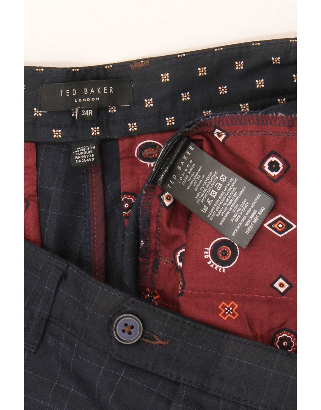 Ted Baker Herre Slim Suit Bukser W34 L31 Marineblå Ternet polyester