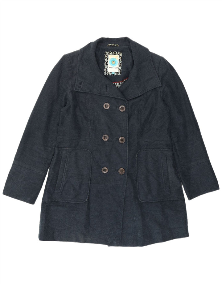 White Stuff Dame Dobbeltradet Frakke UK 14 Medium Navy Blue Bomuld