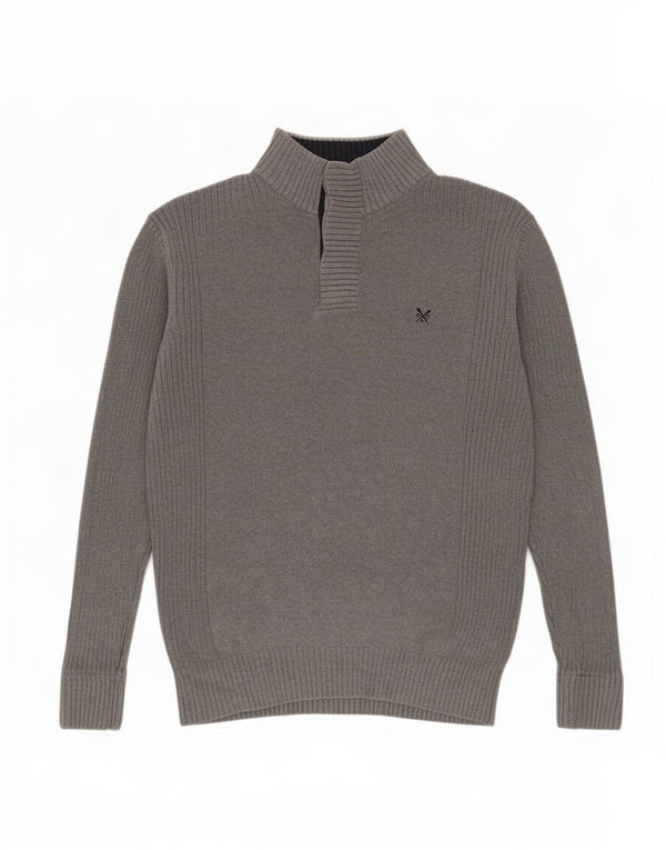 Besætningstøj Herre Button Neck Jumper Sweater Medium Grå Bomuld