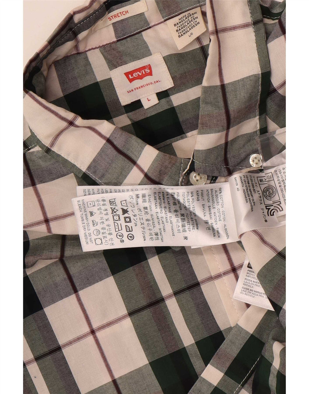 Levi's Stretch-skjorte til mænd Stor flerfarvet ternet bomuld