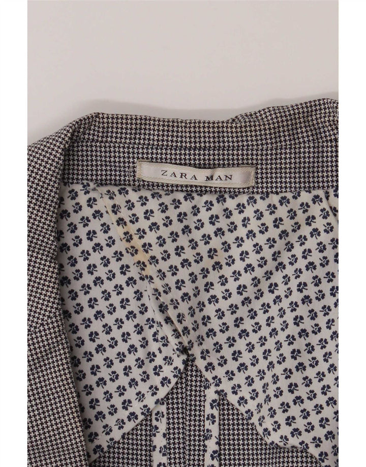Zara Herre 2-knaps blazerjakke UK 40 Large Grå Houndstooth Bomuld