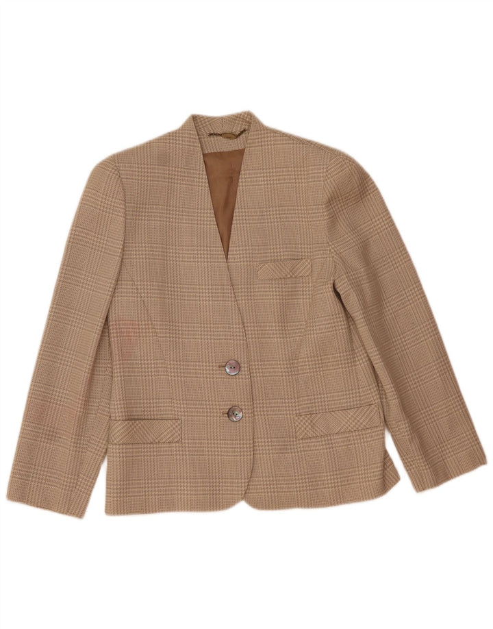 Vintage dame 2-knaps blazerjakke IT 44 Medium Beige Houndstooth Uld