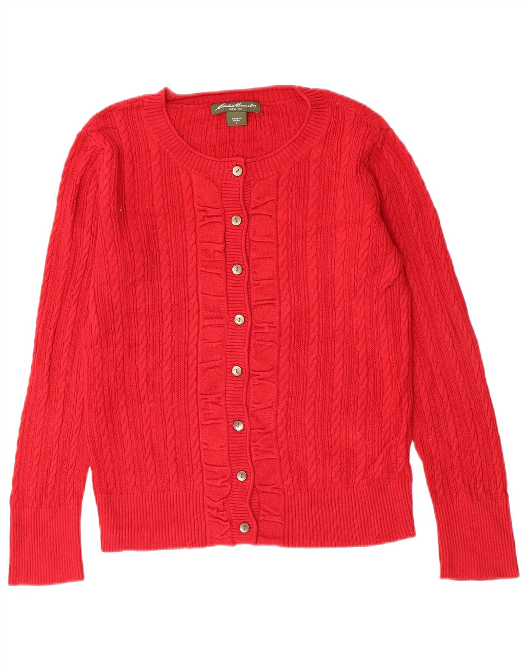 EDDIE BAUER Dame Cardigan Sweater UK 10 Lille Rød Bomuld