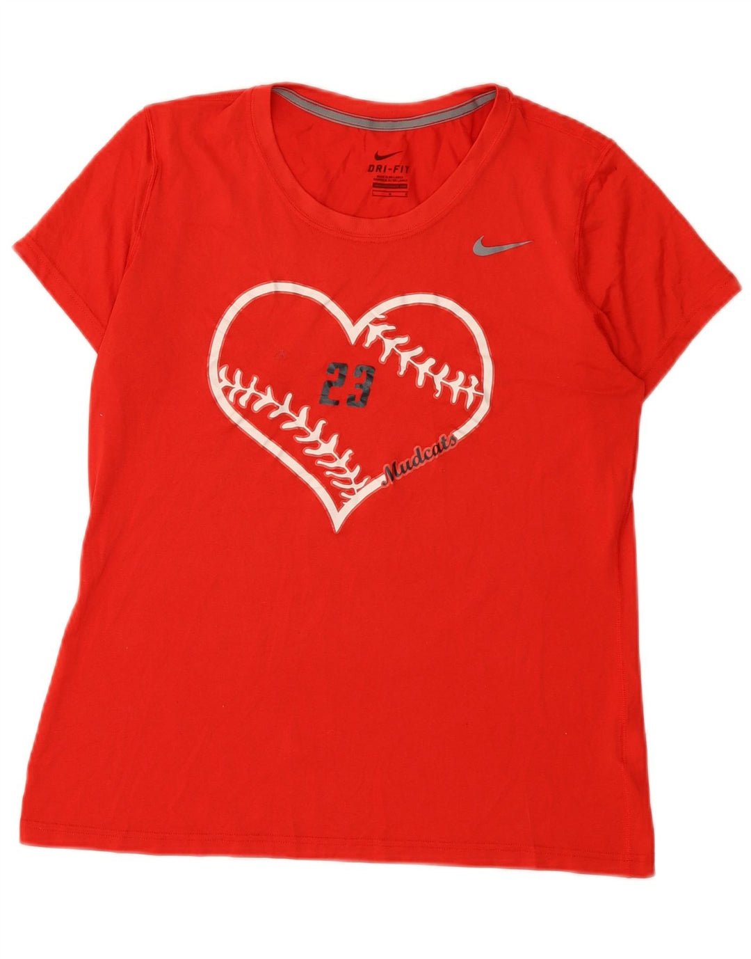 Nike Dame Mudcats Grafisk T-Shirt Top UK 14 Stor Rød Polyester