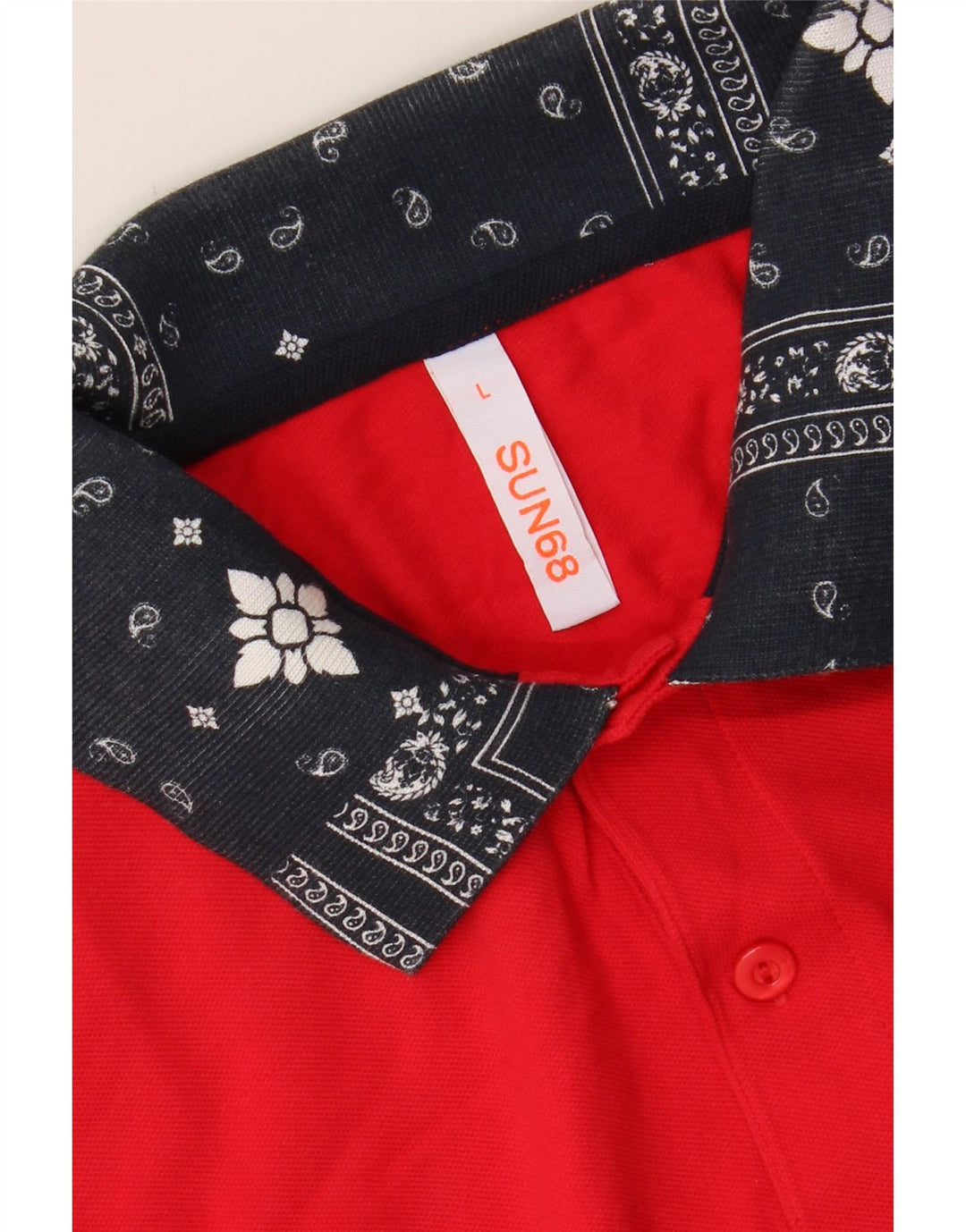 SUN68 Mens Polo Shirt Large Red Floral Cotton Vintage Sun68 and Second-Hand Sun68 from Messina Hembry 
